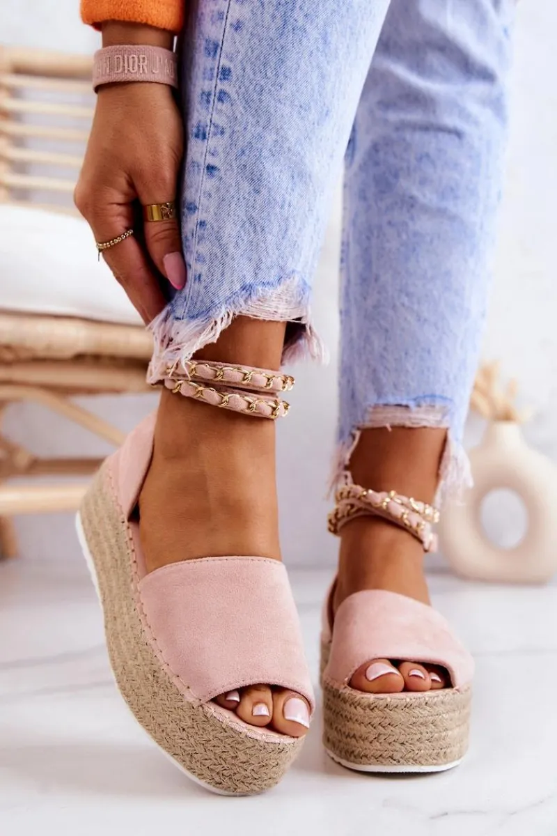 Best Boto Sandałki Espadryle Na Platformie Różowe Jeannie