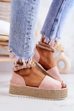 Best Boto Sandałki Espadryle Na Platformie Różowe Jeannie