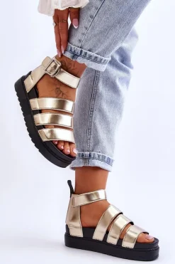 Sandały Płaskie>Boto Sandałki Na Masywnej Platformie Złote Lisbona