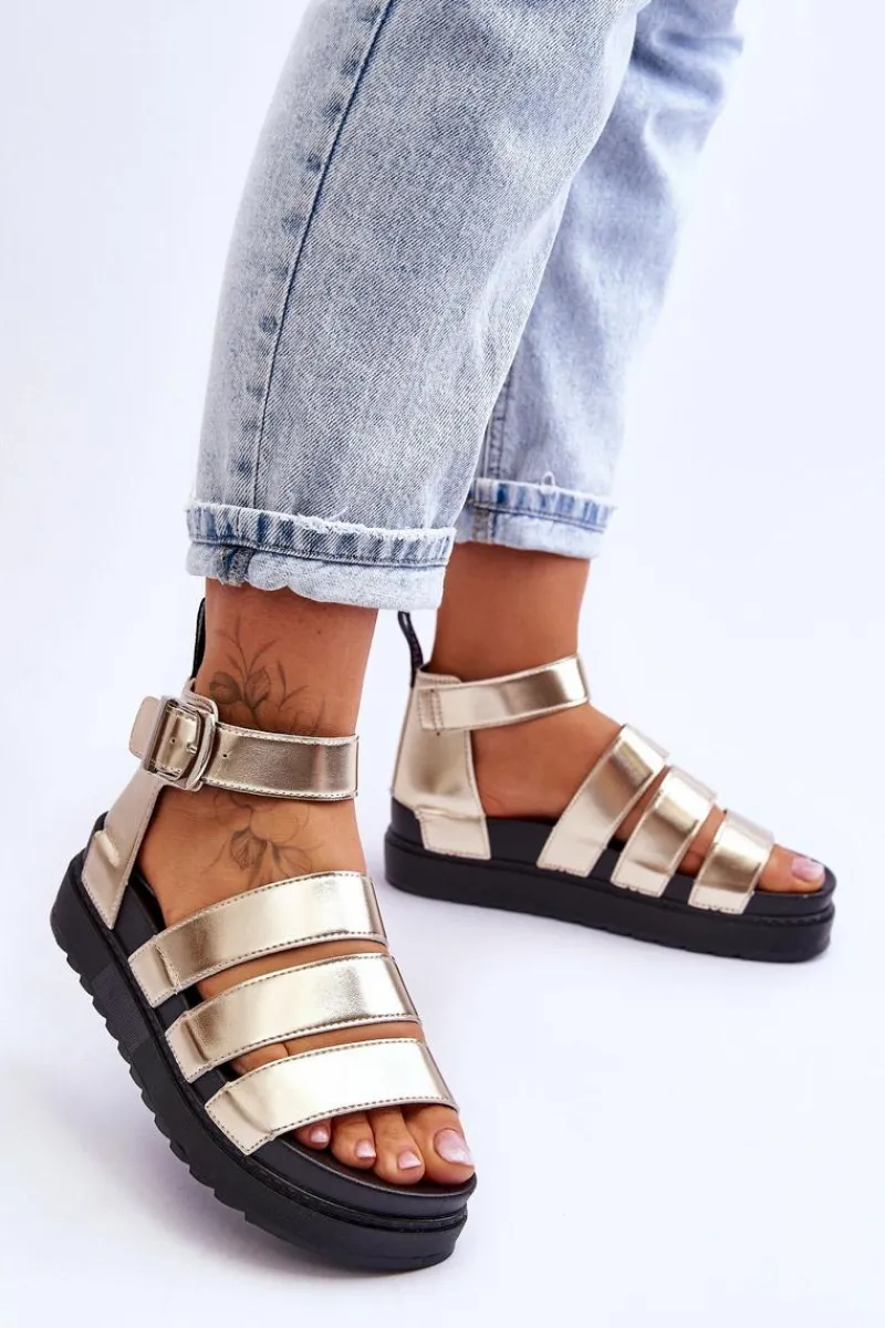 Sandały Płaskie>Boto Sandałki Na Masywnej Platformie Złote Lisbona