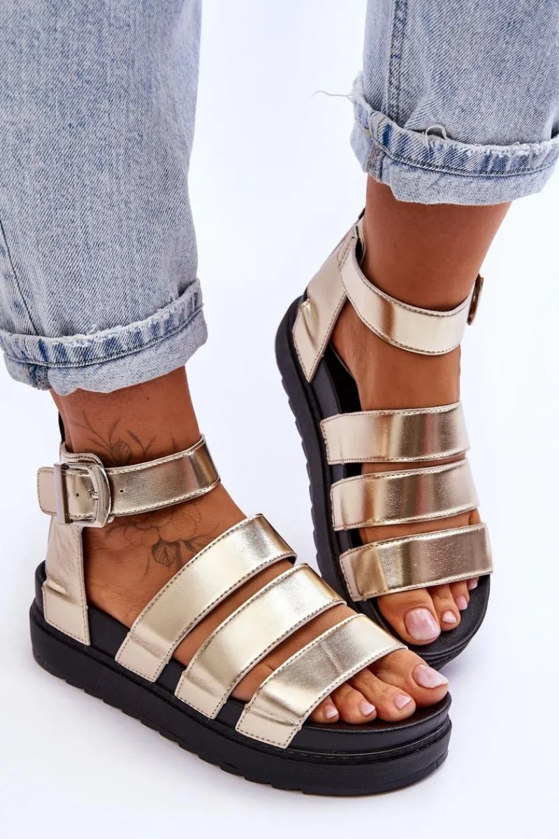 Sandały Płaskie>Boto Sandałki Na Masywnej Platformie Złote Lisbona