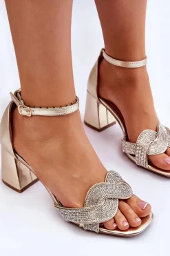 Best Boto Sandałki Na Niskim Obcasie Z Dżetami Złote Monra