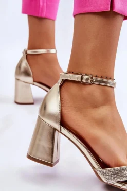 Best Boto Sandałki Na Niskim Obcasie Z Dżetami Złote Monra