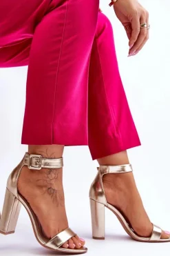 Clearance Sandałki Na Obcasie Złote Georgina Damskie Sandały Na Obcasie