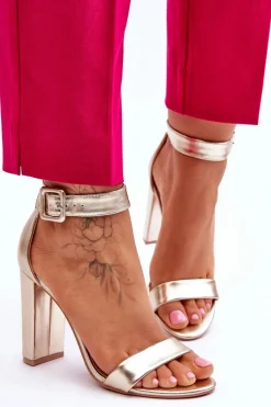 Clearance Sandałki Na Obcasie Złote Georgina Damskie Sandały Na Obcasie