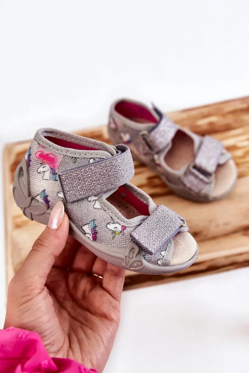 BEFADO Sandałki Na Rzep Jednorożec 342P044 Szare