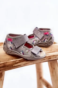 BEFADO Sandałki Na Rzep Jednorożec 342P044 Szare
