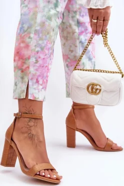 Discount Boto Sandałki Na Słupku Wężowy Wzór Brązowe Hacia