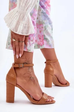 Discount Boto Sandałki Na Słupku Wężowy Wzór Brązowe Hacia