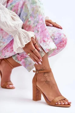 Discount Boto Sandałki Na Słupku Wężowy Wzór Brązowe Hacia