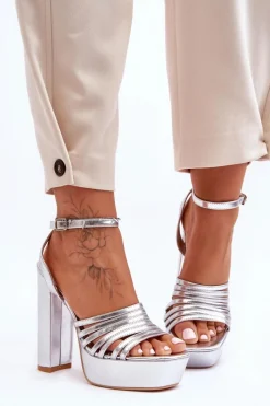 Best Sandałki Na Wysokim Słupku Srebrne Maya Damskie Sandały Na Słupku|Sandały Na Obcasie