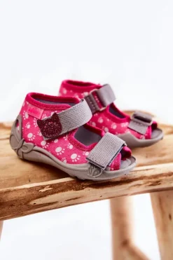 Hot Sandałki Papcie Na Rzep Łapki 242P108 Różowe Dzieci Dziewczęce|Dziewczęce