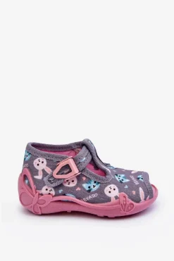 New Sandałki Papcie Króliczki 213P139 Szaro-Różowe Dzieci Dziewczęce