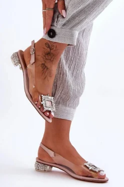 Clearance Sandałki Transparentne z Ozdobami Różowe S.Barski MR1037-05 Damskie Sandały Na Obcasie