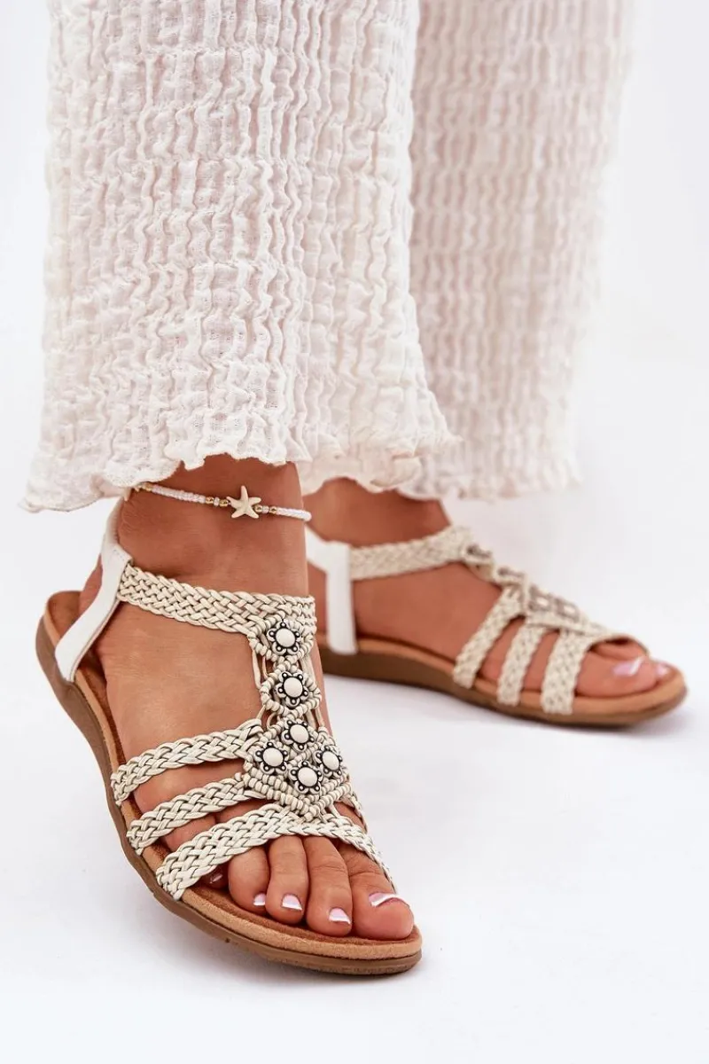 Hot Artiker Sandały Damski Płaskie Z Plecionymi Paskami 56C1323 Biale