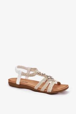 Hot Artiker Sandały Damski Płaskie Z Plecionymi Paskami 56C1323 Biale