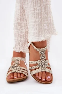 Hot Artiker Sandały Damski Płaskie Z Plecionymi Paskami 56C1323 Biale