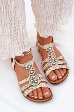 Hot Artiker Sandały Damski Płaskie Z Plecionymi Paskami 56C1323 Biale