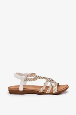 Hot Artiker Sandały Damski Płaskie Z Plecionymi Paskami 56C1323 Biale