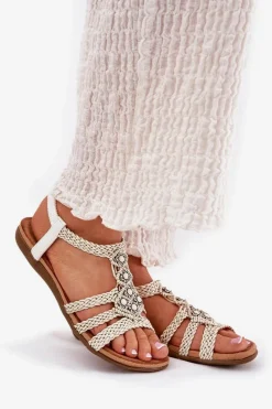 Hot Artiker Sandały Damski Płaskie Z Plecionymi Paskami 56C1323 Biale