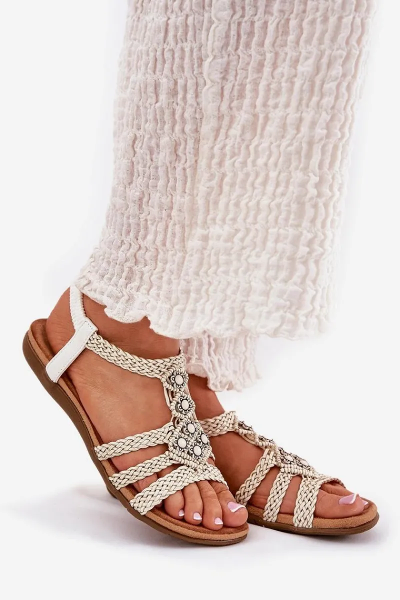 Hot Artiker Sandały Damski Płaskie Z Plecionymi Paskami 56C1323 Biale