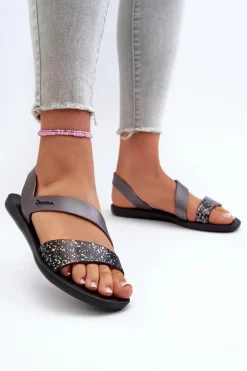 Sandały Gumowe|Sandały Płaskie>Ipanema Sandały Damskie 82429 Vibe Sandal Fem Czarno-Srebrne