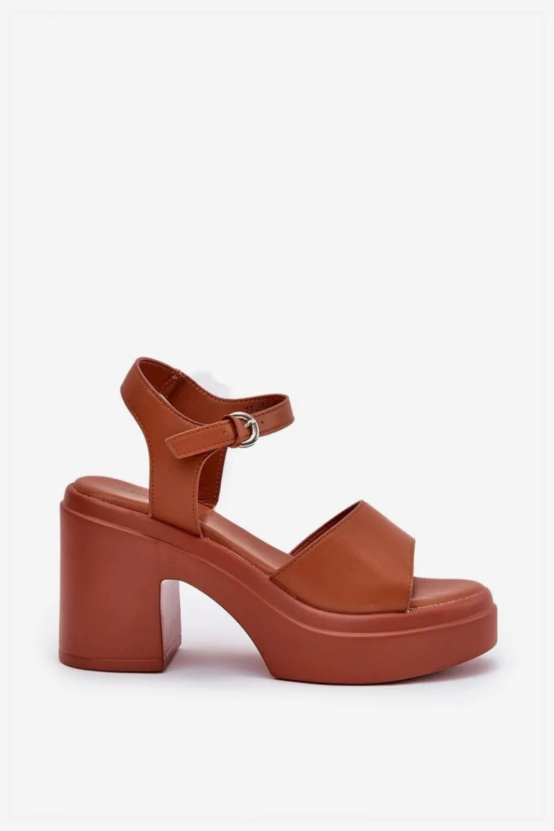 Sandały Na Słupku|Sandały Na Obcasie>Boto Sandały Damskie Na Masywnym Słupku I Platformie Z Eko Skóry Camel Korlevia Brązowy