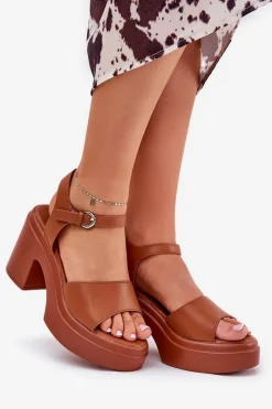 Sandały Na Słupku|Sandały Na Obcasie><noscript><img width=