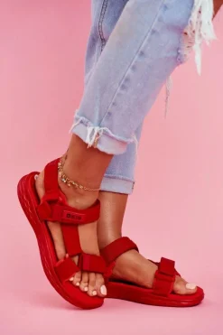 Sandały Damskie Big Star FF274A602 Czerwone Damskie Sandały Big Star|Sandały Płaskie