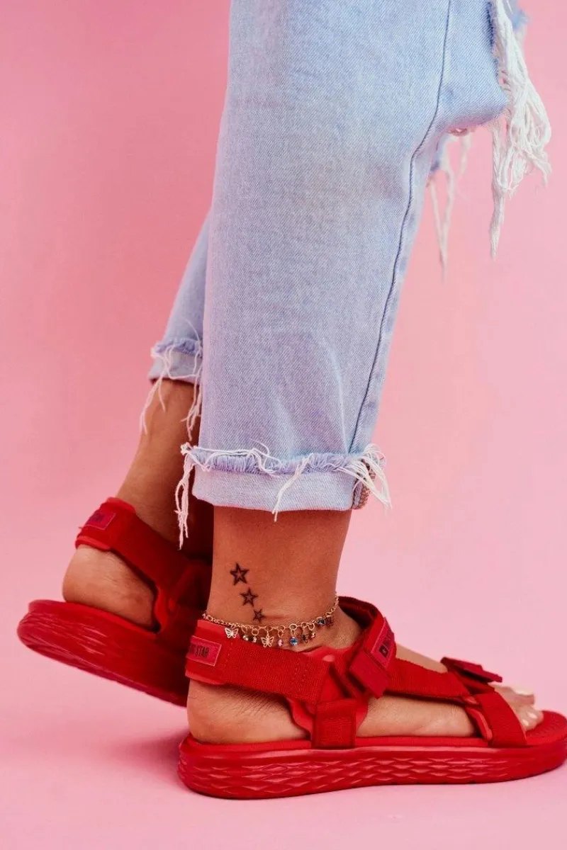 Sandały Damskie Big Star FF274A602 Czerwone Damskie Sandały Big Star|Sandały Płaskie