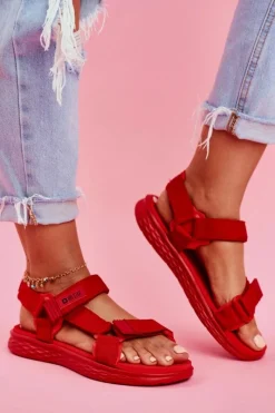 Sandały Damskie Big Star FF274A602 Czerwone Damskie Sandały Big Star|Sandały Płaskie