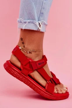 Sandały Damskie Big Star FF274A602 Czerwone Damskie Sandały Big Star|Sandały Płaskie