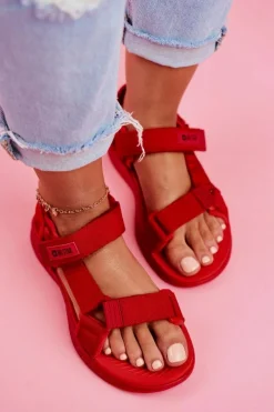 Sandały Damskie Big Star FF274A602 Czerwone Damskie Sandały Big Star|Sandały Płaskie