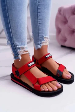 Sale Sandały Damskie Big Star Na Rzepy Czerwone DD274A284 Damskie Sandały Big Star|Sandały Płaskie