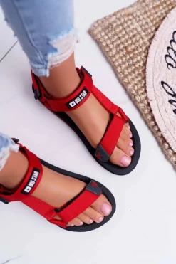 Sale Sandały Damskie Big Star Na Rzepy Czerwone DD274A284 Damskie Sandały Big Star|Sandały Płaskie