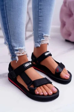 New Big Star Shoes Sandały Damskie Big Star Na Rzepy Czarne DD274A282