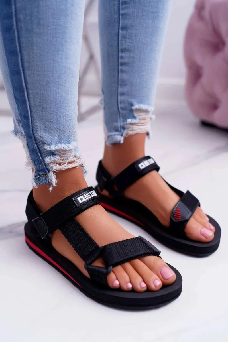 New Big Star Shoes Sandały Damskie Big Star Na Rzepy Czarne DD274A282