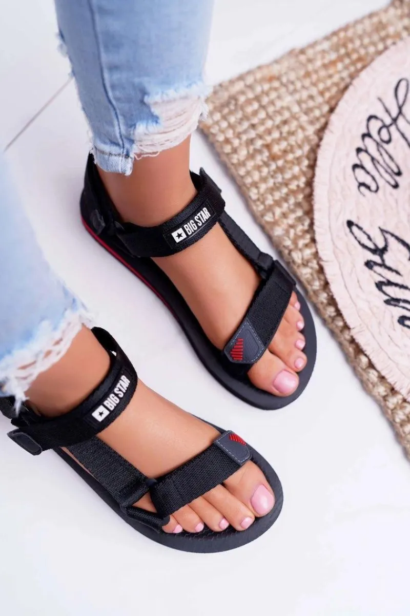 New Big Star Shoes Sandały Damskie Big Star Na Rzepy Czarne DD274A282