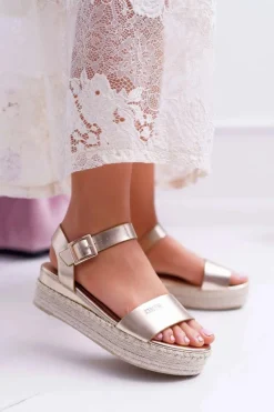 Sandały Big Star|Sandały Na Koturnie>Big Star Shoes Sandały Damskie Big Star Na Platformie Złote DD274742