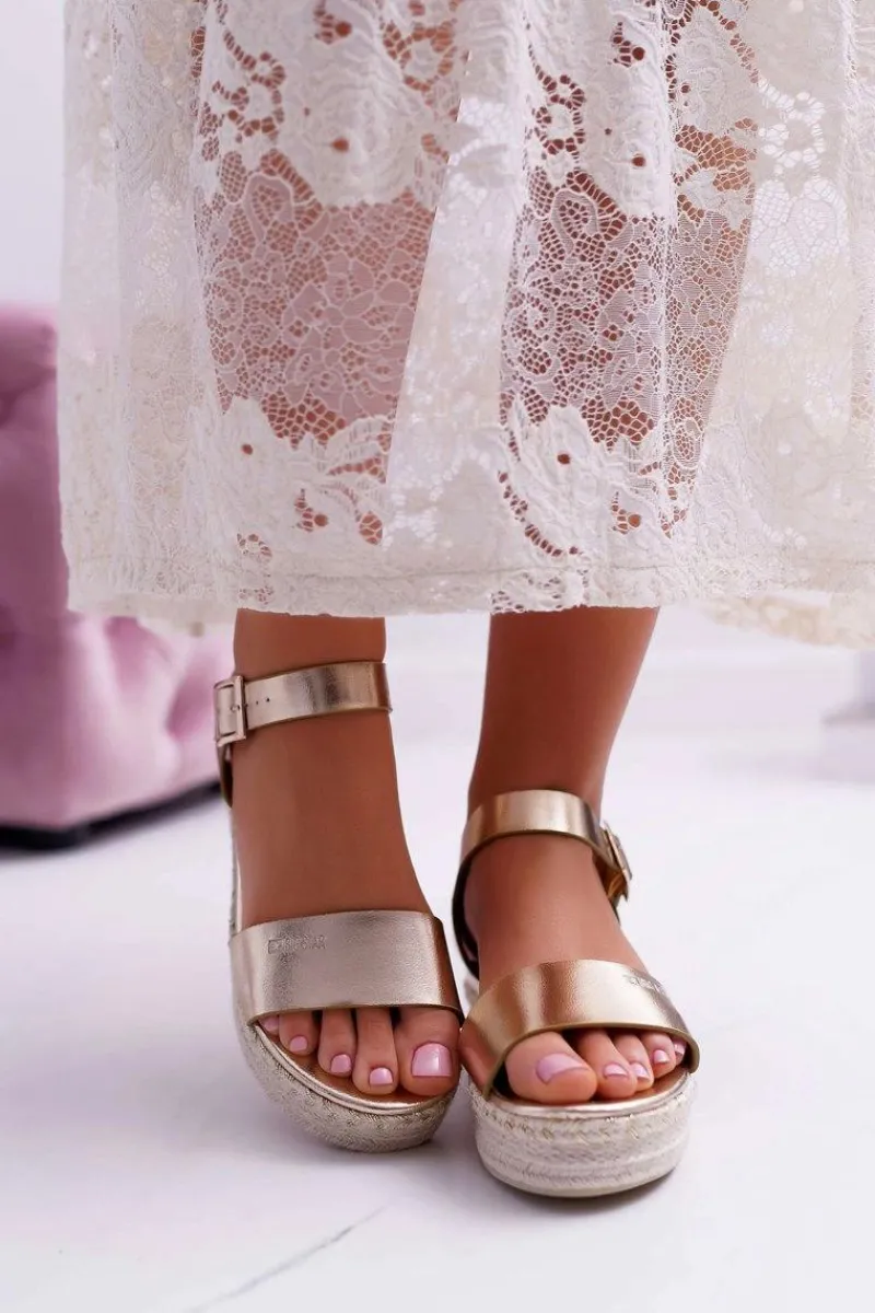 Sandały Big Star|Sandały Na Koturnie>Big Star Shoes Sandały Damskie Big Star Na Platformie Złote DD274742