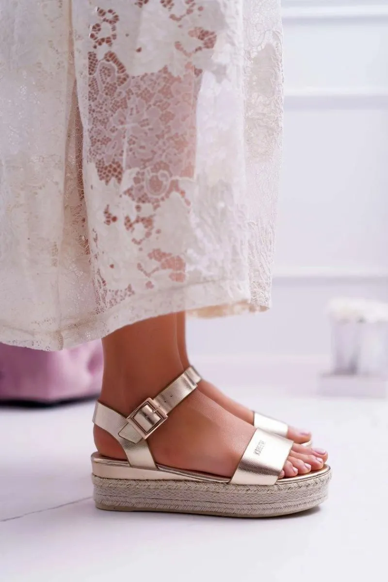 Sandały Big Star|Sandały Na Koturnie>Big Star Shoes Sandały Damskie Big Star Na Platformie Złote DD274742