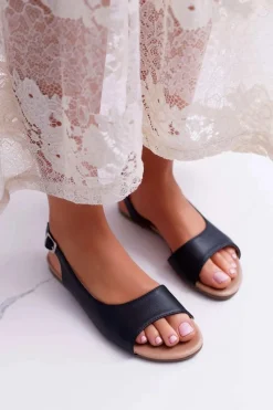 Hot Sandały Damskie Czarne Prius Damskie Sandały Płaskie