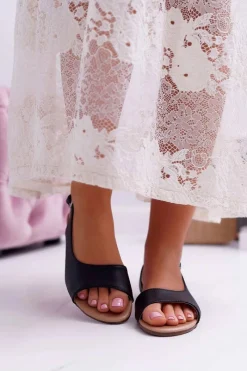 Hot Sandały Damskie Czarne Prius Damskie Sandały Płaskie