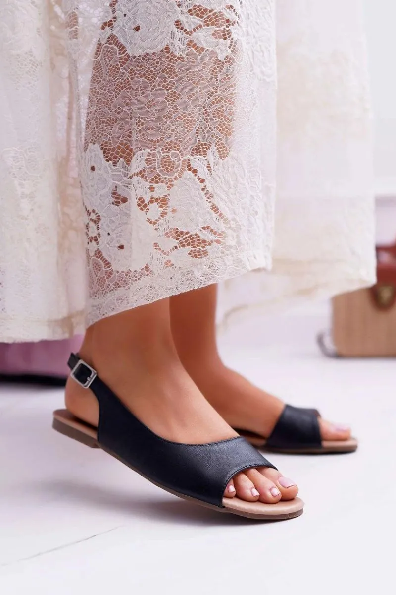 Hot Sandały Damskie Czarne Prius Damskie Sandały Płaskie