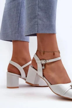 Hot Buty damskie Vinceza Sandały Damskie Eko Skórzane Na Słupku Z Ozdobami Srebrne Narhi Srebrny