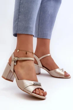 Sandały Na Słupku|Sandały Na Obcasie>Buty damskie Vinceza Sandały Damskie Eko Skórzane Na Słupku Z Ozdobami Złote Narhi Złoty