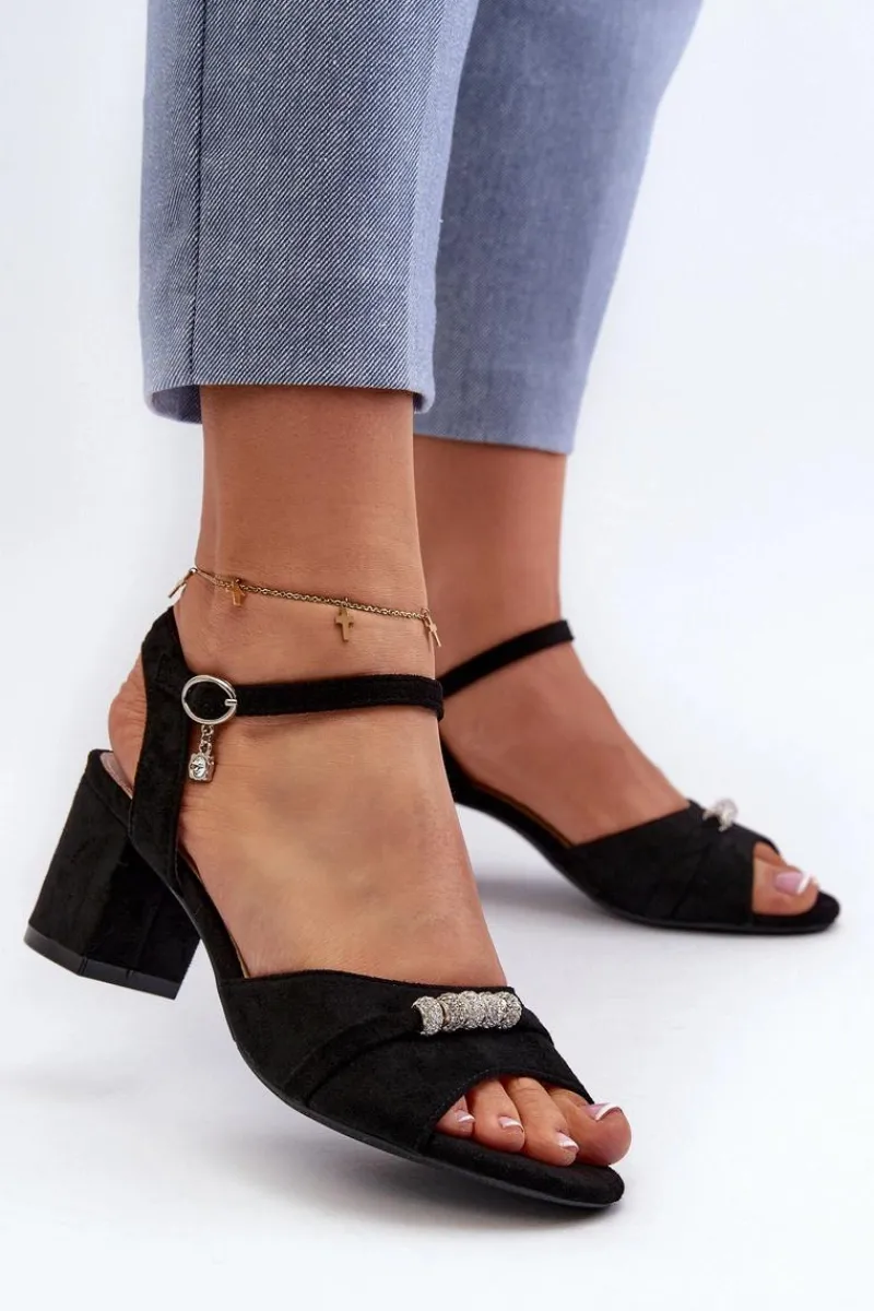 Discount Buty damskie Vinceza Sandały Damskie Eko Zamszowe Na Słupku Z Ozdobami Czarne Narhi Czarny