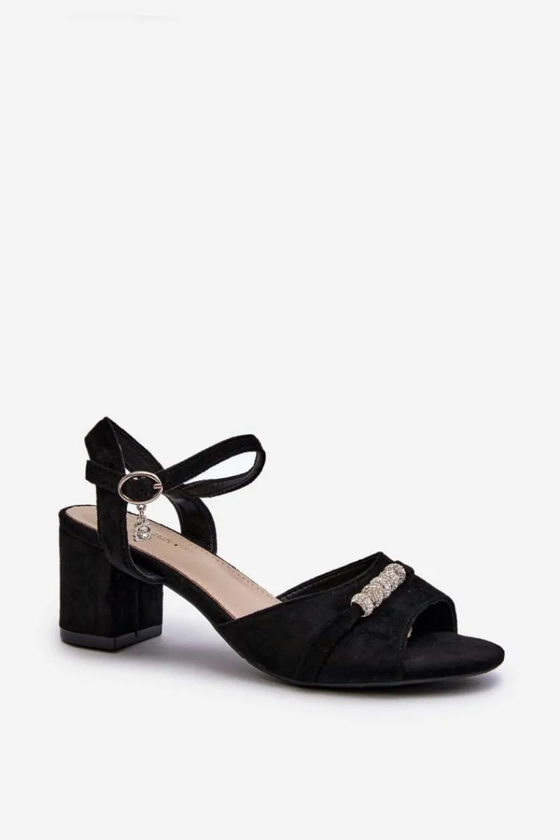 Discount Buty damskie Vinceza Sandały Damskie Eko Zamszowe Na Słupku Z Ozdobami Czarne Narhi Czarny