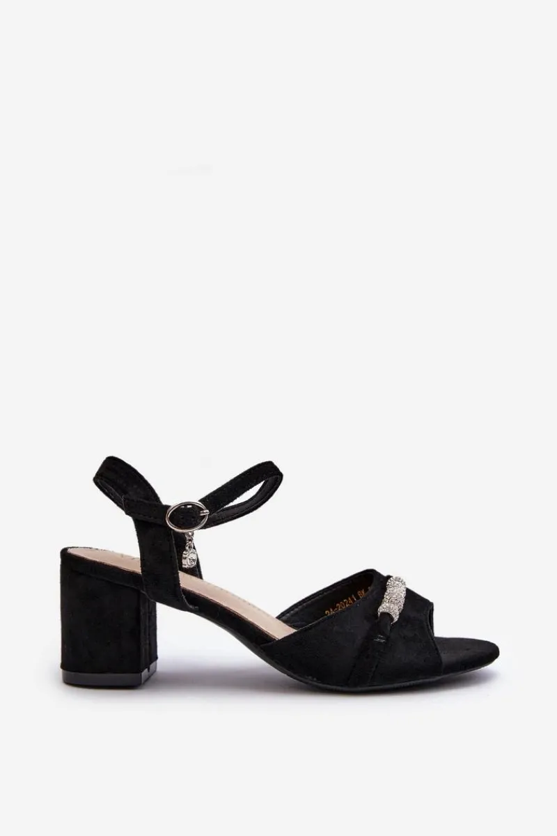 Discount Buty damskie Vinceza Sandały Damskie Eko Zamszowe Na Słupku Z Ozdobami Czarne Narhi Czarny