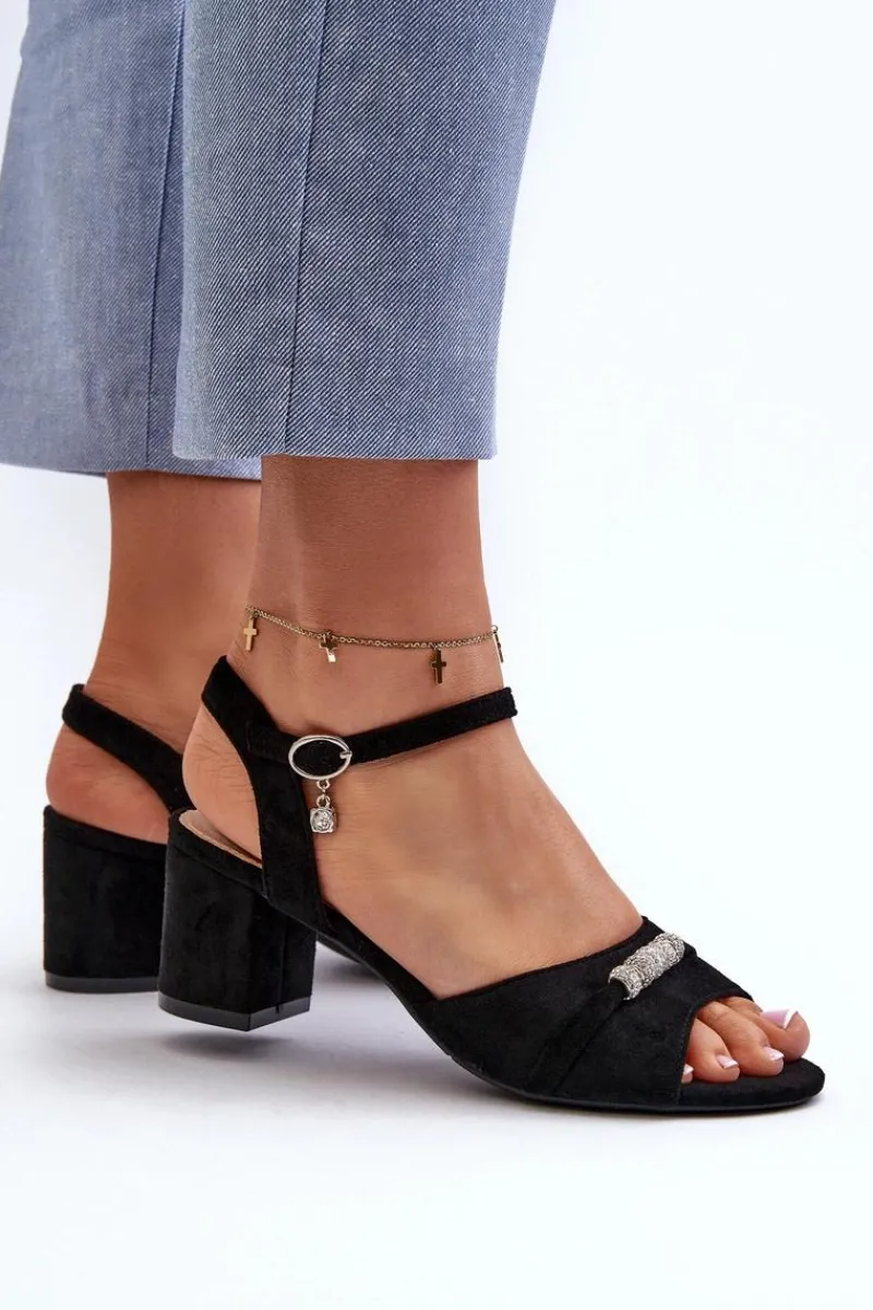 Discount Buty damskie Vinceza Sandały Damskie Eko Zamszowe Na Słupku Z Ozdobami Czarne Narhi Czarny